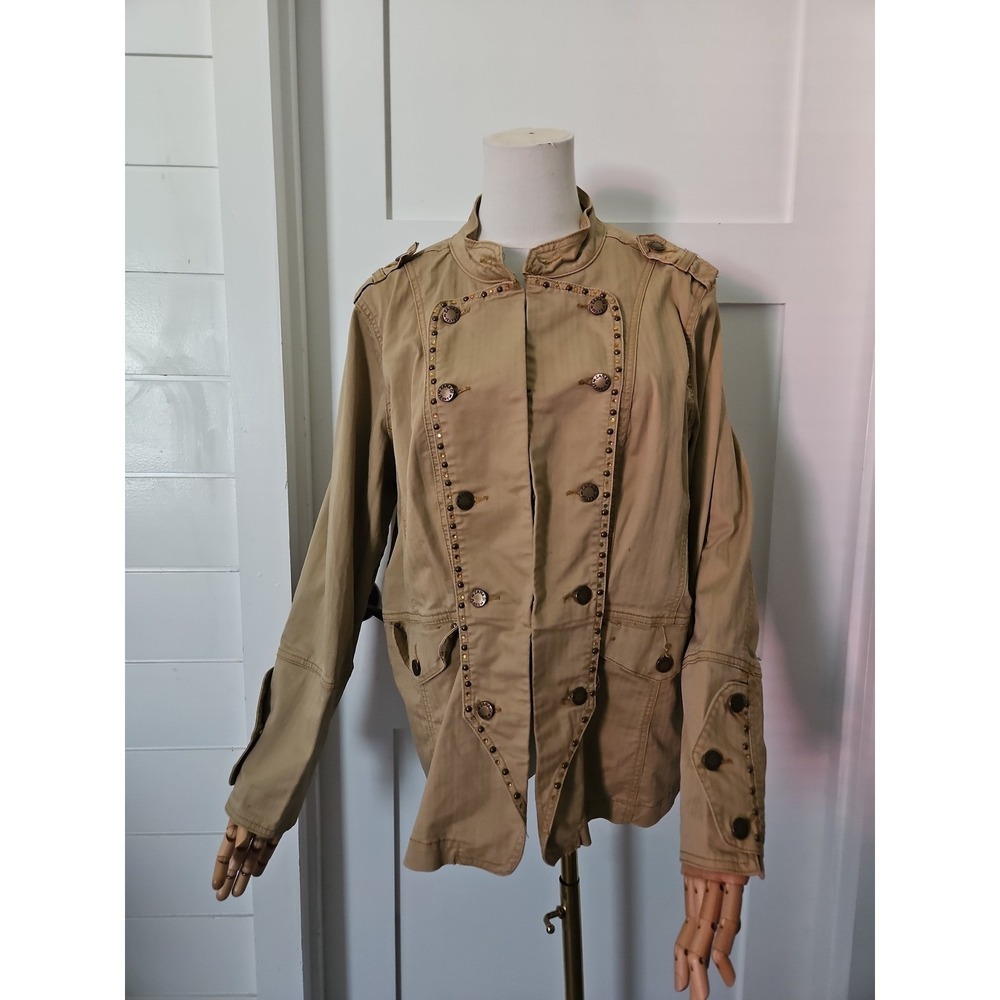ZD Jacket Womens Plus Size 18 Khaki Tan Military Band Studded Utility Boho Chic